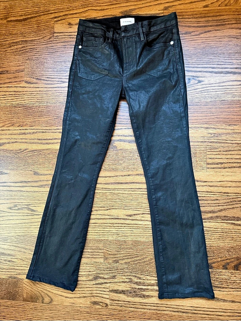 FRAME Le Mini Boot Coated Straight Leg Jeans in Black Waist 27
